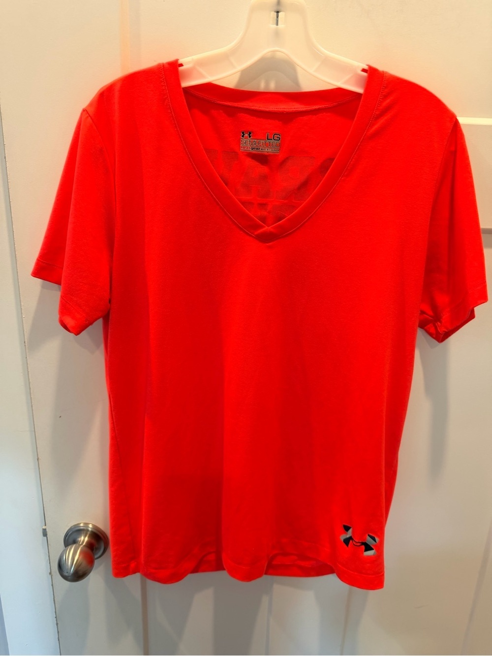 Under Armour HeatGear Brave The Run Neon Orange V Neck Tee LG